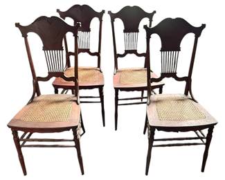 932 - 4 Vintage Cane Seat Chairs w/ lyre Back Design (Description): 42 x 17 x 14