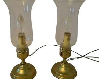 304 - 2 Brass Lamps w/ Globes - 11.5" Tall (Description): Used as is electric/electronic/mechanical  item. No guarantee all components, untested.