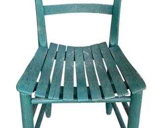22 - Painted Wood Chair 33"x18"x15" (Description): Painted wood chair featuring a ladder back  design and slatted seat. Measures 33 inches  high by 18 inches wide by 15 inches deep.