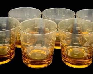 408 - 6 Vintage Amber Glasses 3.25"x3.25"
