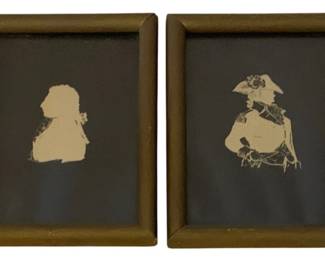 254 - 2 Framed Silhouettes 6.5"x4.75" (Description): A two-piece set of framed silhouettes. Each  piece measures 6.5 inches by 4.75 inches.