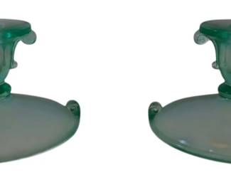 313 - 2 Uranium Green Glass Candleholders - 3.5 x 5