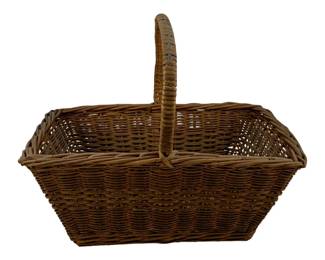 430 - Antique Basket 15"x13.5"x10" (Description): Antique woven basket with handle. Measures 15  inches by 13.5 inches by 10 inches.