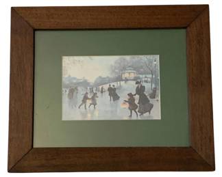 234 - Framed Print 10.25"x12.75" (Description): Framed print measuring 10.25 inches by 12.75  inches. The print is set in a wooden frame  with a green mat.