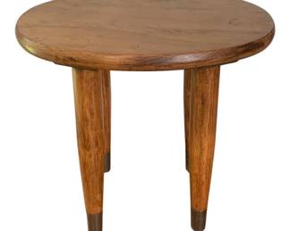 47 - Wood Stool/Table 12"x9.5"x12" (Description): legs have dark metal or wood banding near the  feet. Measures 12 inches by 9.5 inches by 12  inches.