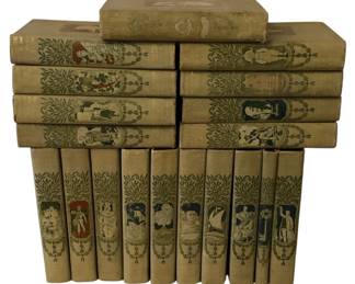 123 - 19  Young Folks Library Books (Description): A 19-piece set of Young Folks Library books.  The collection features decorative  cloth-bound volumes with illustrated covers  in a uniform olive green binding style.