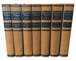 100 - Potomac Ed. Woodrow Wilson Books by Baker (Description): A set of Woodrow Wilson books by Baker,  Potomac Edition. This collection documents  the life and presidency of Woodrow Wilson  through multiple volumes covering different  periods of his career.