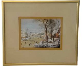 232 - Framed Print 8"x9.5" (Description): A framed print measuring 8 inches by 9.5  inches. The print is presented with a  cream-colored mat featuring a gold inner  border, housed in a gold-toned frame.