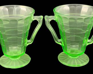373 - Uranium Green Glass Creamer & Sugar 4.5"x4.5"