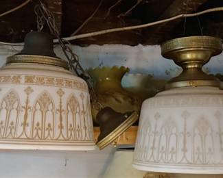 1008 - 2 Hanging Vintage Light Fixtures (Description): 14 x 13 Used as is electric/electronic/mechanical  item. No guarantee all components, untested.