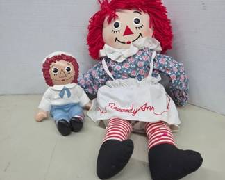 Raggedy Ann Dolls with Ceramic Figurine