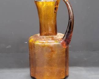 Amber Glass Pitcher With Applied Handle