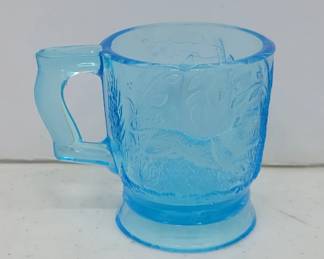 Blue Pressed Glass Mug with Animal Design