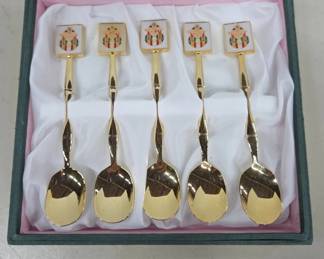 Gold-Plated Enameled Spoons in Box