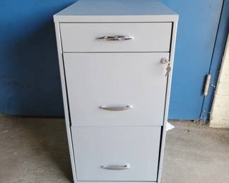 Gray Metal Filing Cabinet With Lock