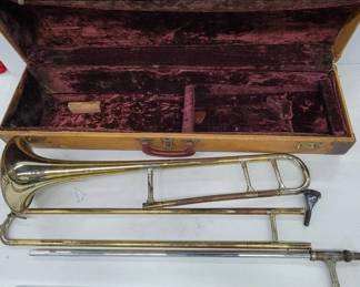 Buescher 1920's Brass Trombone w Case