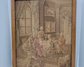 Framed Tapestry of 18th-Century Social Scene