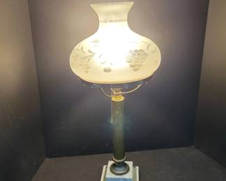 Brass and Marble Table Lamp With Frosted Globe