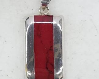 Sterling Pendant With Red Stone Inlay