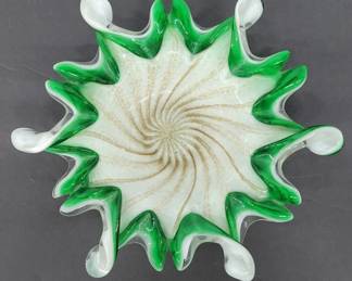 Murano-Style Green and White Art Glass Bowl