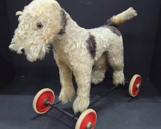 Stuffed Dog Pull Toy on Wheels
