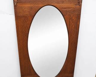 Oak Mirror With Oval Beveled Glass