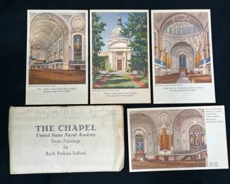  4 USNA Chapel Paintings Post Cards 1949