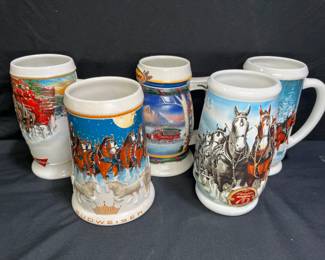  5 Budweiser Anniversary & Holiday Steins