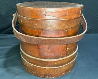 Antique Primitive Style Firkin Bucket with Lid