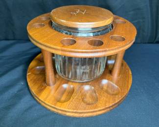 Decatur Deco Walnut Pipe Stand & Glass Humidor