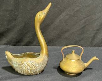 Mini Brass Tea Pot & Long Neck Swan