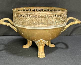 Vintage Bronze Pierced Claw Foot Footed Bowl