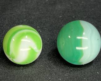 2 Vintage Green Swirl Glass Marbles