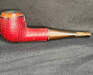 Longchamps Style Red Leather Wrapped Pipe