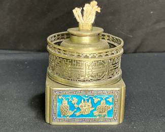 Antique Chinese Enameled Paktong Opium Lamp