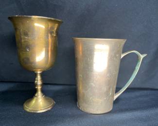 VTG Brass Goblet & Brass Cup with Thumb Tab Handle