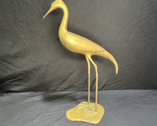 17" Tall Brass Crane Figurine