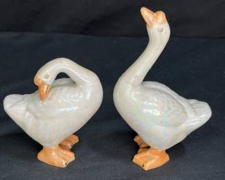 Pair Of Ceramic Geese Figurines Made In Japan