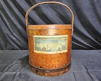 Vintage Wooden Firkin Bucket with Handle