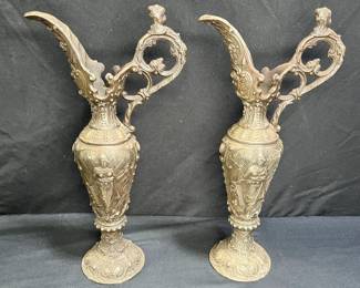 2 Vintage Spelter Ornate Cadueceus Cherub