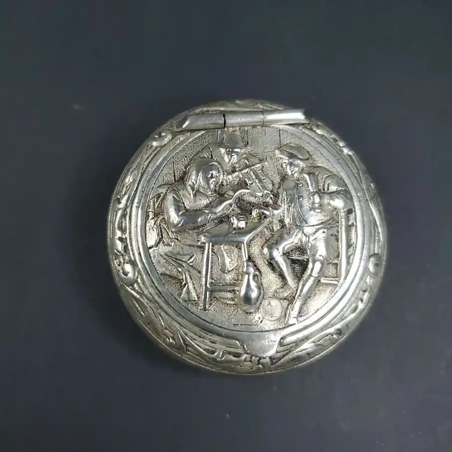Antique Dutch .833 Silver Repousse Pill Box