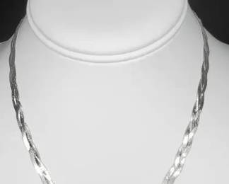 15.5 Inch Sterling Silver Braided Herringbone Necklace