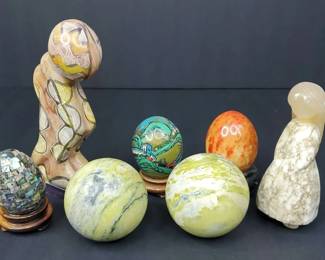 Marbled Gem, Carved Stone Figures, Eggs, Spheres