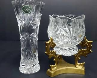 Lenox Crystal Vase, Crystal Brass Candle Holder
