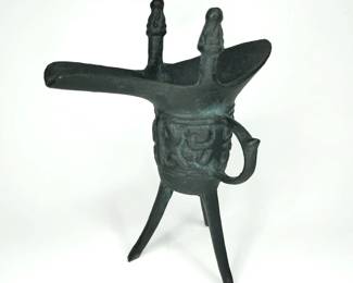 Vintage Bronze Chinese Ritual Jue Wine Cup