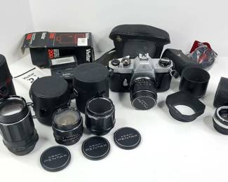 Asahi Pentax Spotmatic with Lenses, Flash, Cases