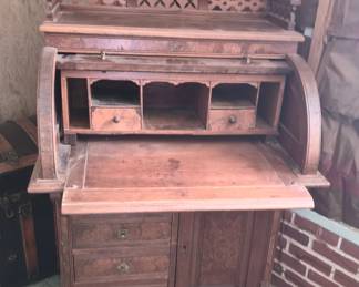 Antique cylinder roll top desk with fitted interior