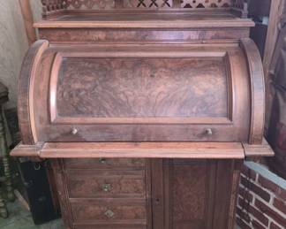 Antique cylinder roll top desk with fitted interior