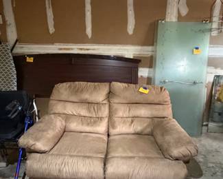 Couch, seems to be in great shape! Headboard & frosted shower doors
