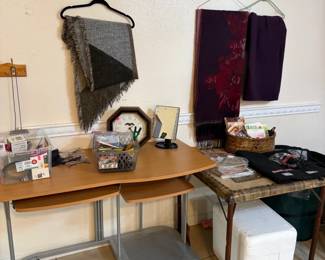Office Desk, Samsonite Card Table, Shawls